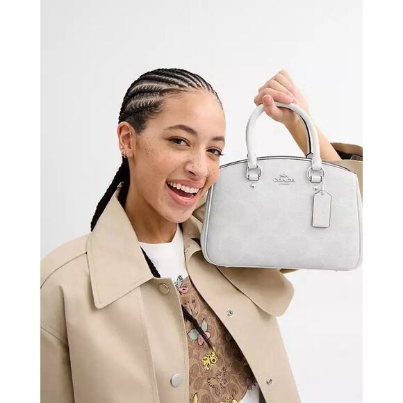 NWT Coach Savannah Small Carryall Satchel Bag CAL53 Signature Canvas White/Chalk - Picture 12 of 14